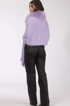 Select Cashmere And Merino Wool Blend Stole With Select Mongolian Lamb Trim