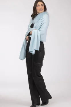 Select Cashmere And Merino Wool Blend Stole With Select Mongolian Lamb Trim