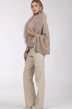 Select Cashmere And Merino Wool Blend Stole With Select Mongolian Lamb Trim
