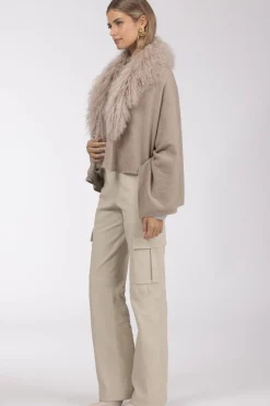 Select Cashmere And Merino Wool Blend Stole With Select Mongolian Lamb Trim