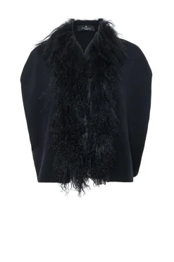 Select Cashmere And Merino Wool Blend Cape With Select Mongolian Lamb Trim
