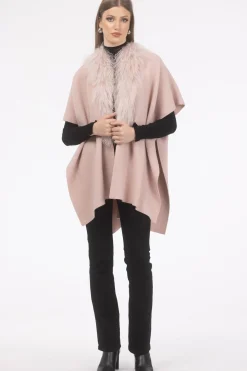 Select Cashmere And Merino Wool Blend Cape With Select Mongolian Lamb Trim