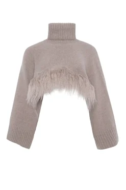 Select Cashmere And Merino Wool Blend Cropped Sweater With Select Mongolian Lamb Trim