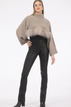 Select Cashmere And Merino Wool Blend Cropped Sweater With Select Mongolian Lamb Trim