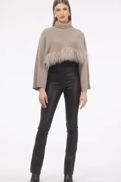 Select Cashmere And Merino Wool Blend Cropped Sweater With Select Mongolian Lamb Trim