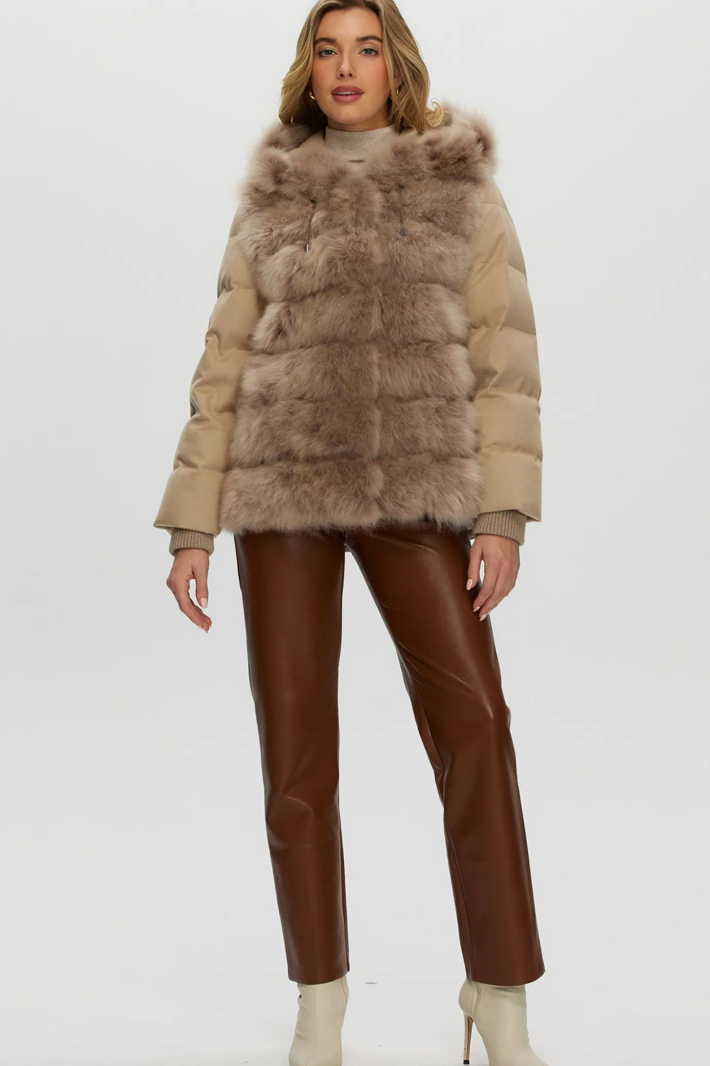 Select Cashmere Goat Quilted Down Parka With Loro Piana Cashmere Sleeves And Back