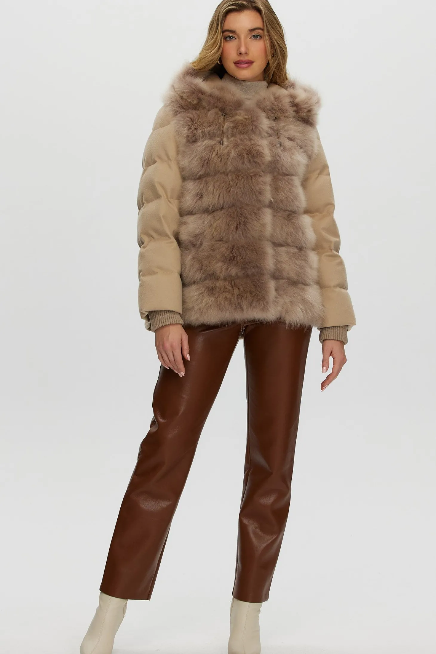 Select Cashmere Goat Quilted Down Parka With Loro Piana Cashmere Sleeves And Back