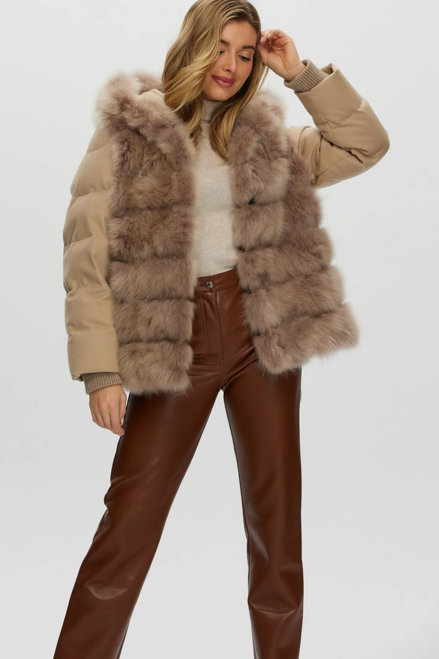 Select Cashmere Goat Quilted Down Parka With Loro Piana Cashmere Sleeves And Back