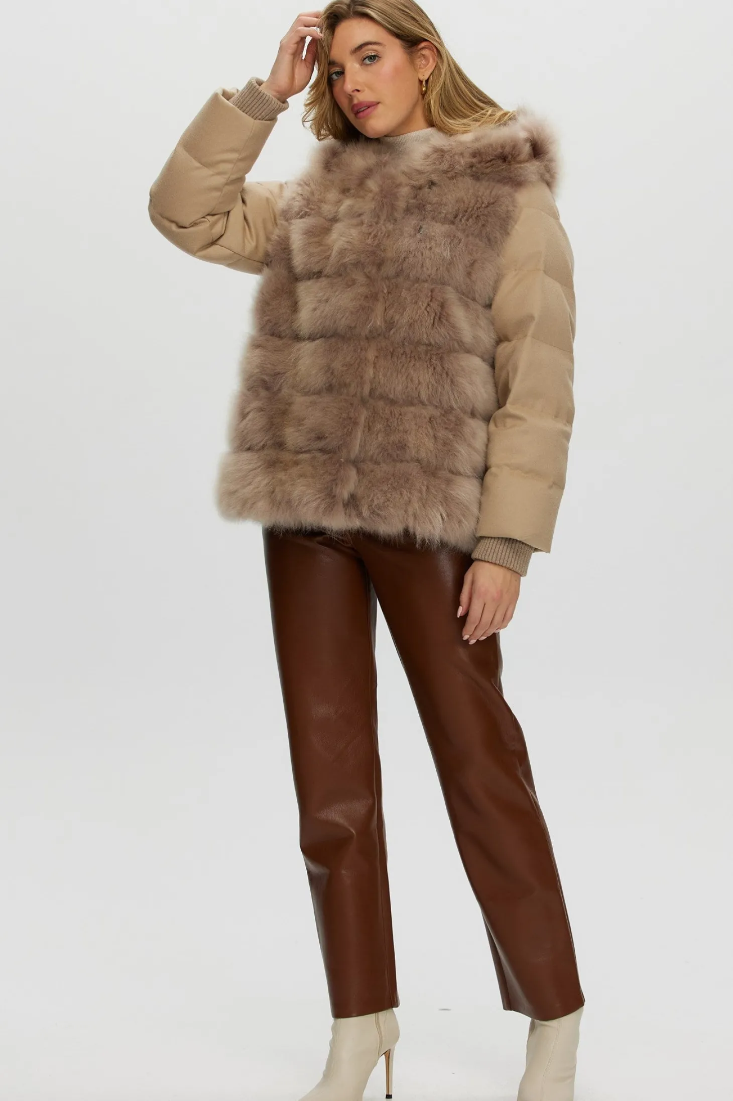 Select Cashmere Goat Quilted Down Parka With Loro Piana Cashmere Sleeves And Back