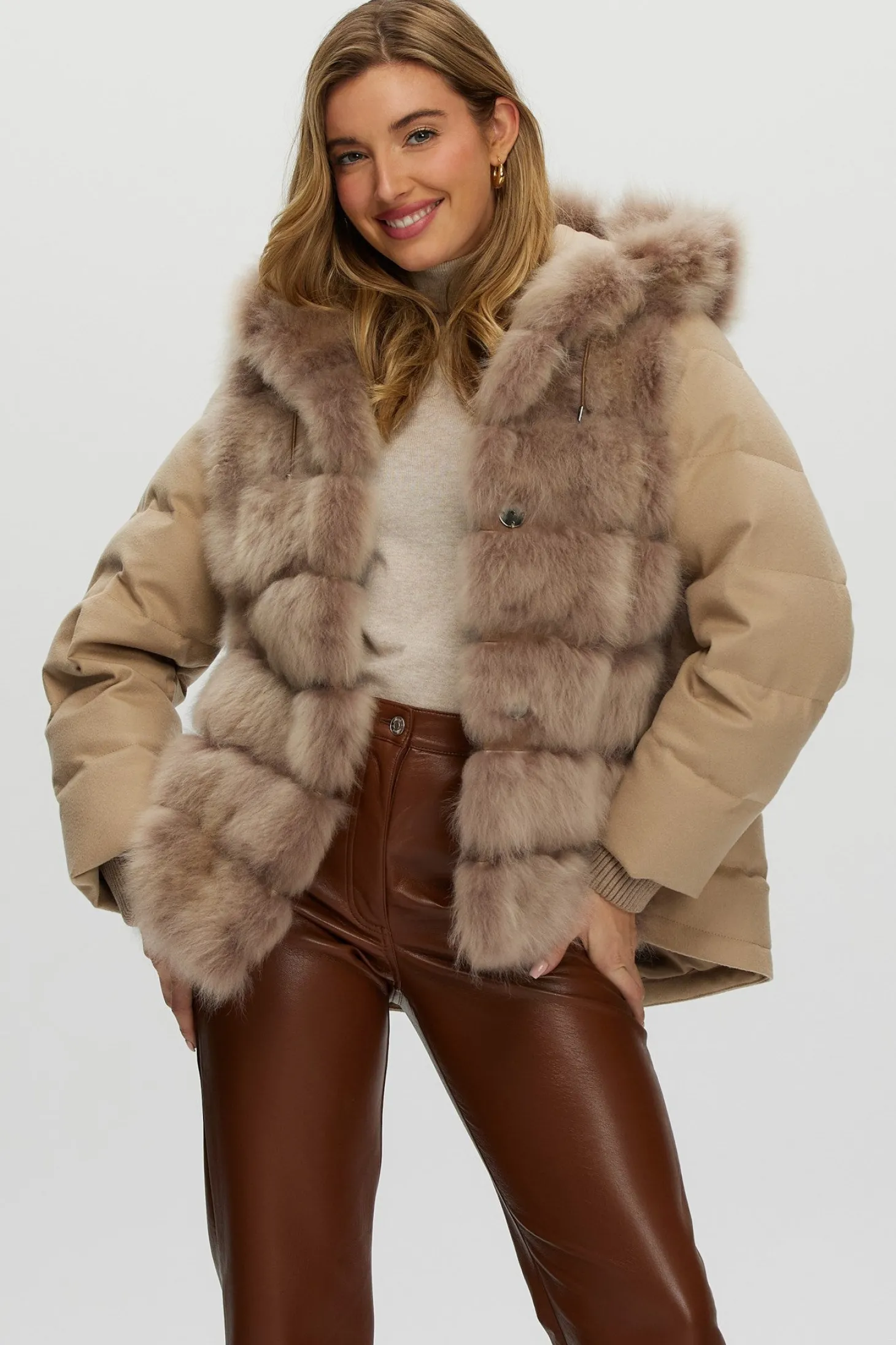 Select Cashmere Goat Quilted Down Parka With Loro Piana Cashmere Sleeves And Back