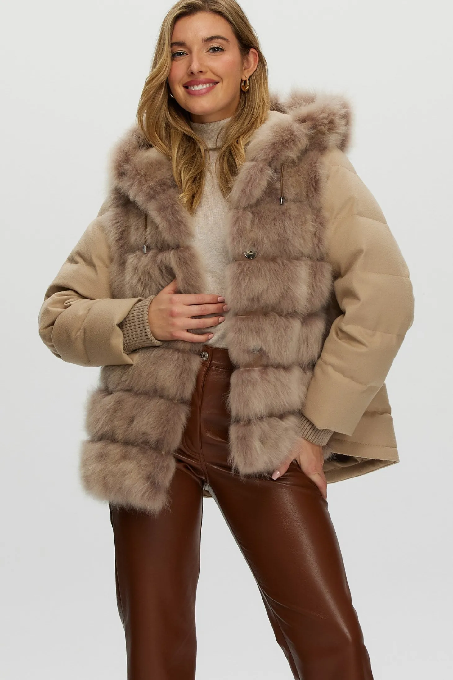 Select Cashmere Goat Quilted Down Parka With Loro Piana Cashmere Sleeves And Back