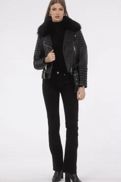 Select Lambskin Moto Zip Jacket With Detachable Toscana Shearling Lamb Collar