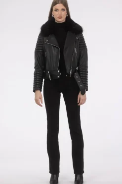Select Lambskin Moto Zip Jacket With Detachable Toscana Shearling Lamb Collar