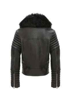 Select Lambskin Moto Zip Jacket With Detachable Toscana Shearling Lamb Collar