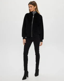 Select Shearling Lamb Bomber Jacket With Leather Trim