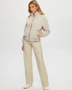 Select Shearling Lamb Bomber Jacket With Leather Trim