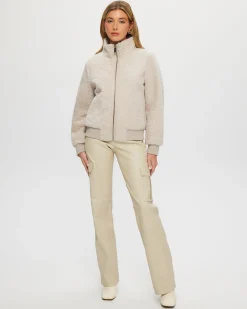 Select Shearling Lamb Bomber Jacket With Leather Trim