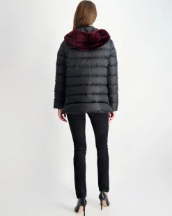 Select Shearling Lamb Chevron Parka With Quilted Sleeves And Back