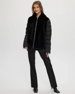 Select Shearling Lamb Chevron Parka With Quilted Sleeves And Back