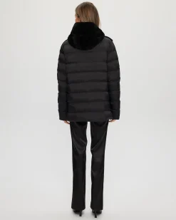 Select Shearling Lamb Chevron Parka With Quilted Sleeves And Back