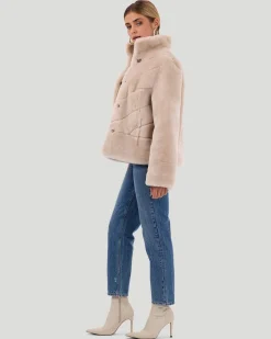Select Shearling Lamb Chevron Jacket With Horizontal Bottom