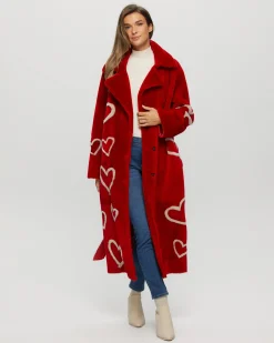 Select Shearling Lamb Coat With Heart Intarsia
