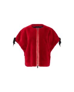 Select Shearling Lamb Collarless Short Sleeve Jacket