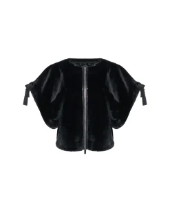 Select Shearling Lamb Collarless Short Sleeve Jacket