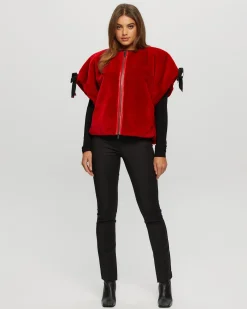 Select Shearling Lamb Collarless Short Sleeve Jacket