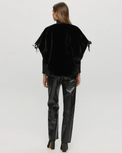 Select Shearling Lamb Collarless Short Sleeve Jacket