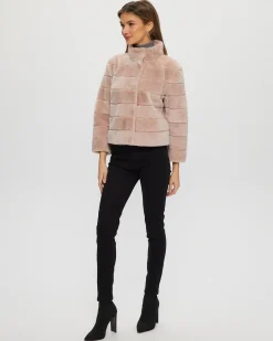 Select Shearling Lamb Horizontal Jacket With Cropped Sleeves