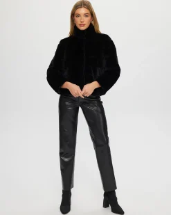 Select Shearling Lamb Horizontal Jacket With Cropped Sleeves