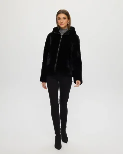 Select Shearling Lamb Zip Jacket With Hood