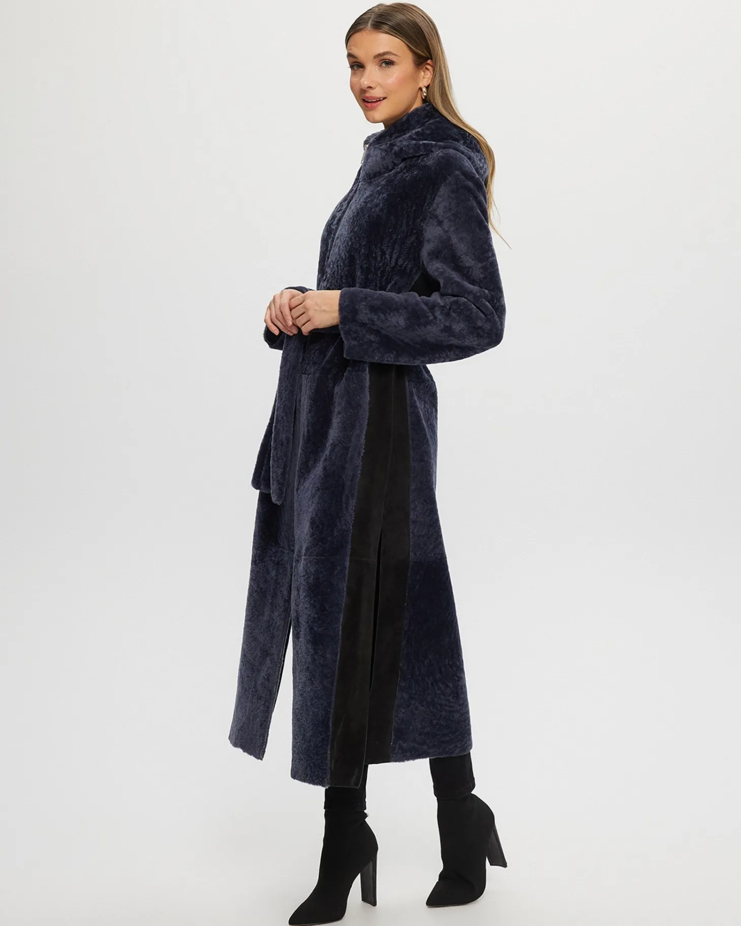 Select Shearling Lamb Zip Parka With Belt