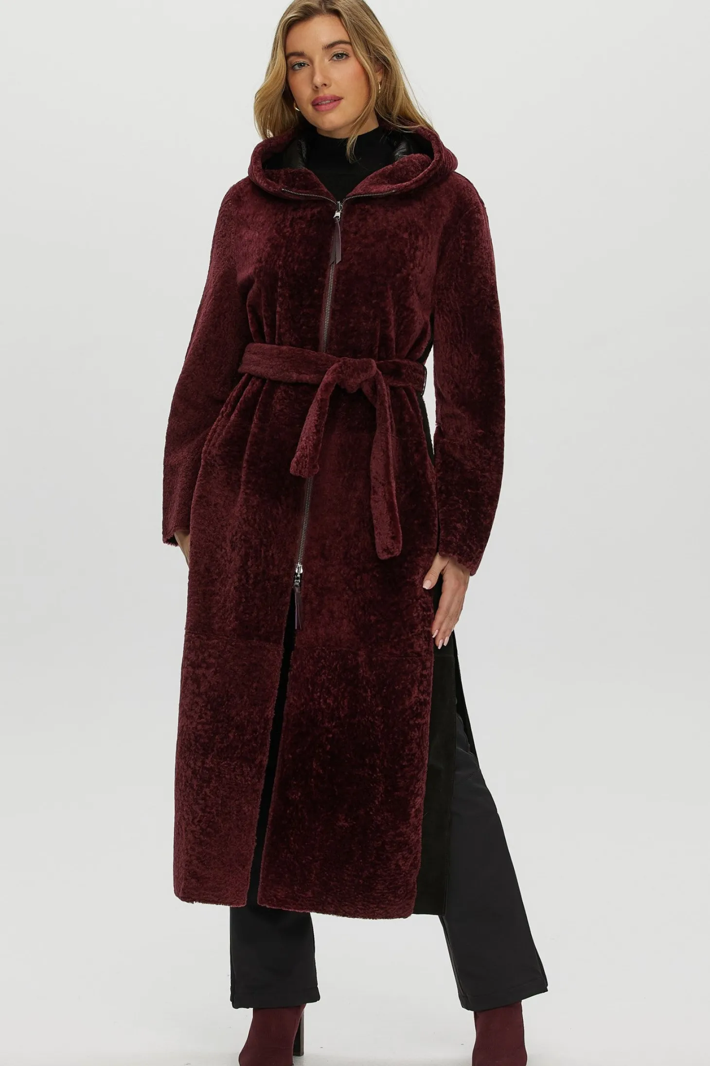 Select Shearling Lamb Zip Parka With Belt