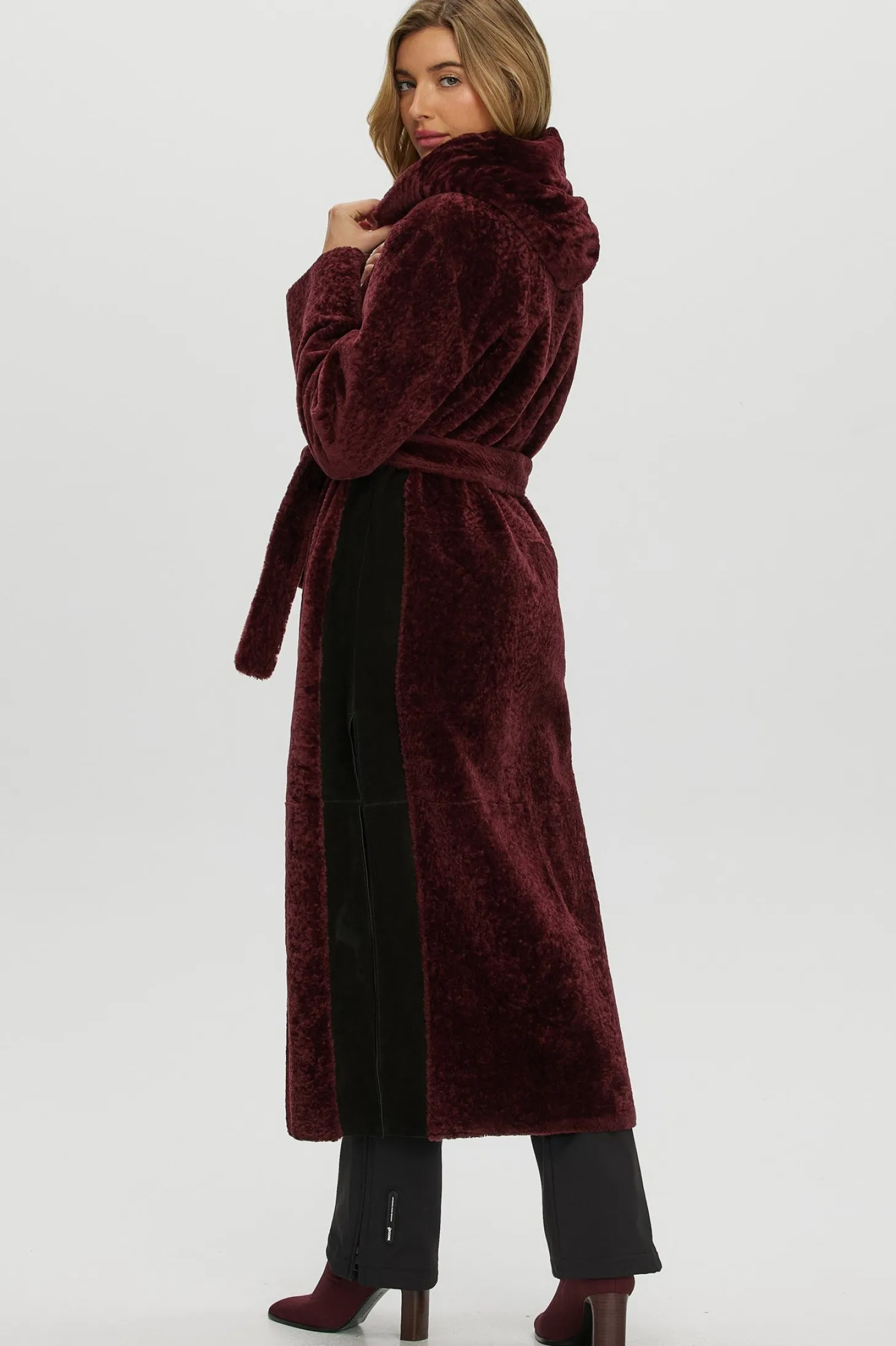 Select Shearling Lamb Zip Parka With Belt