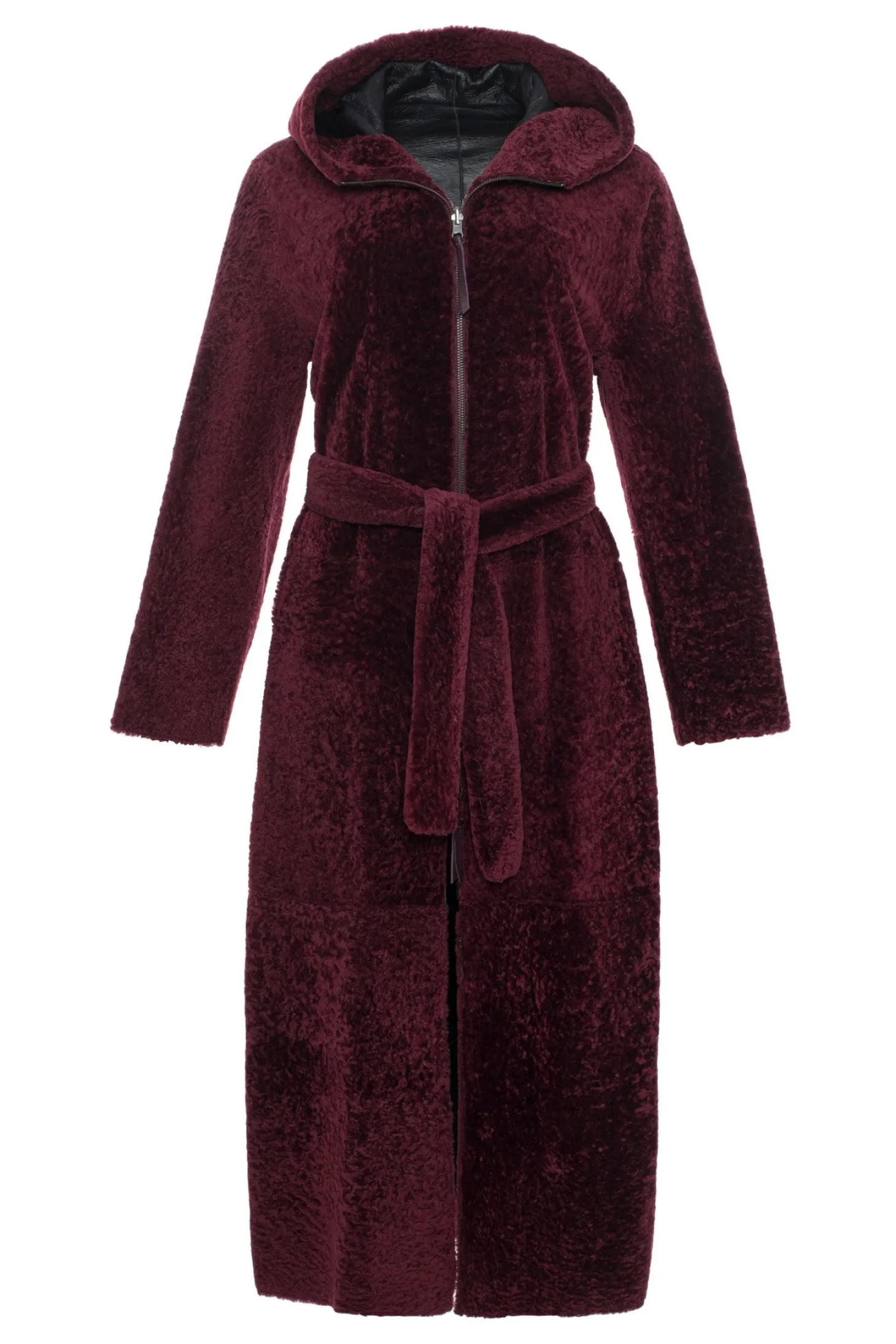 Select Shearling Lamb Zip Parka With Belt