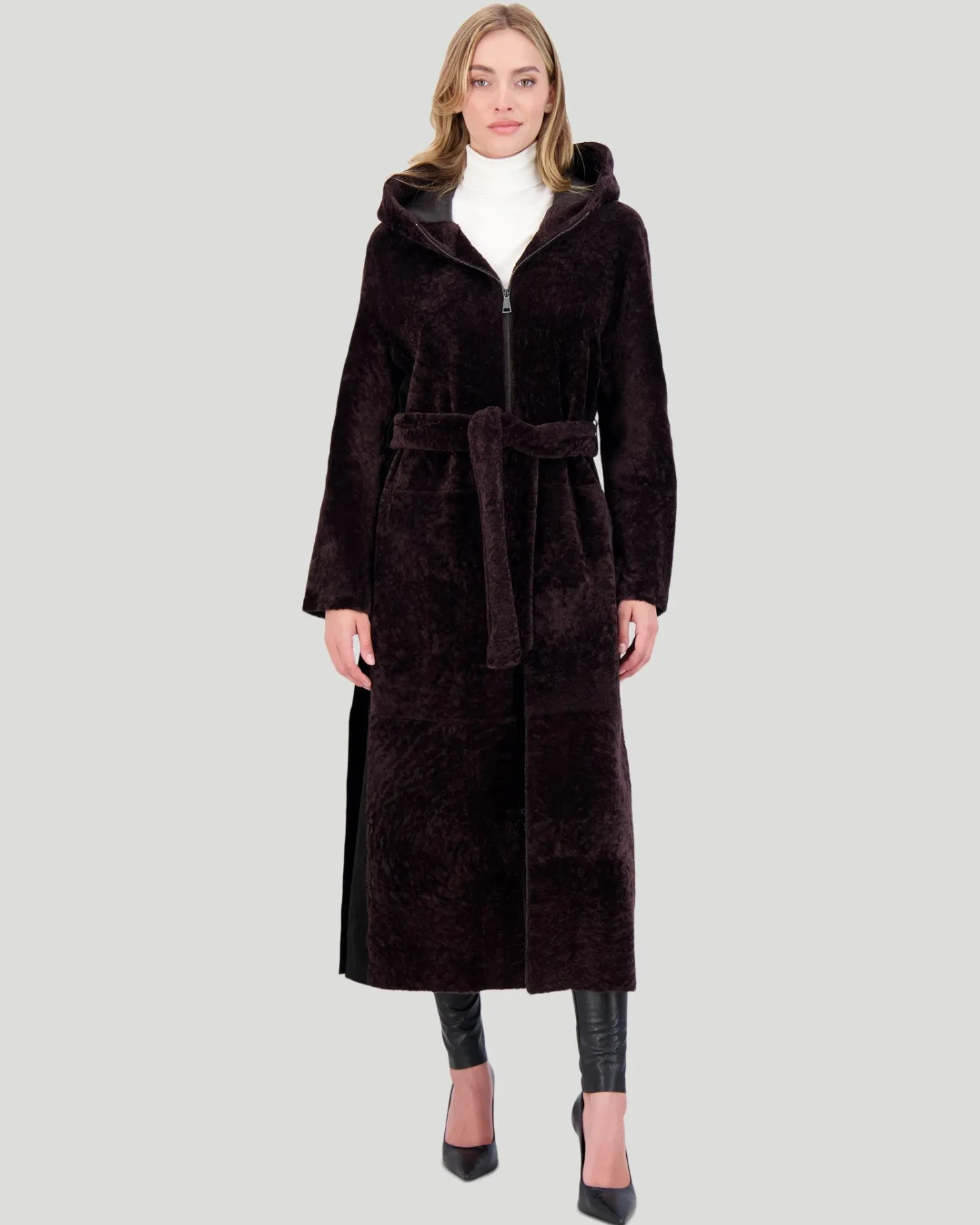 Select Shearling Lamb Zip Parka With Belt