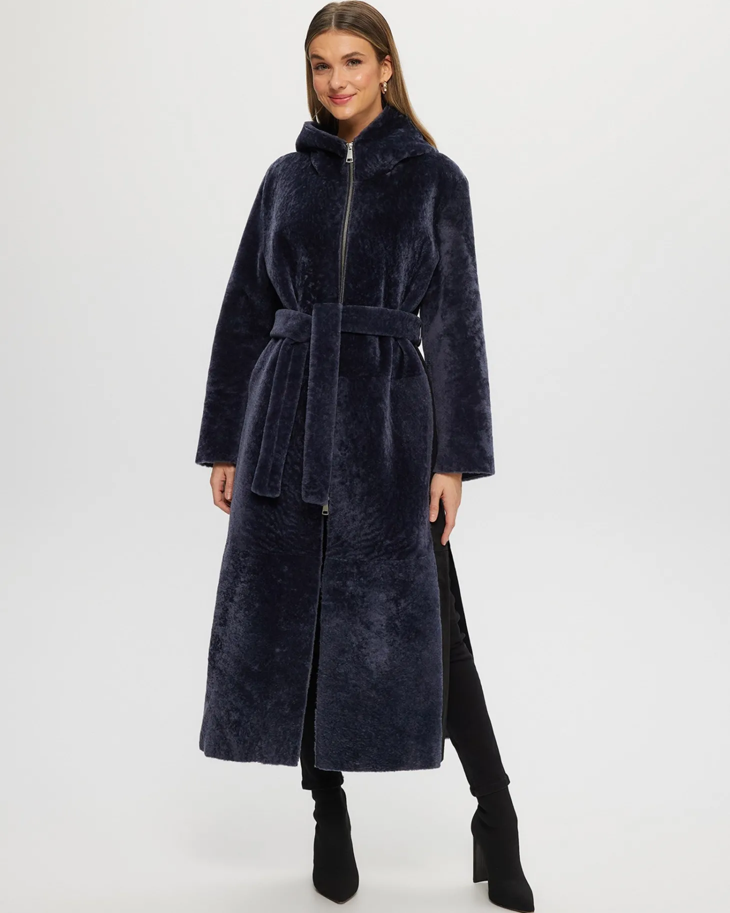 Select Shearling Lamb Zip Parka With Belt