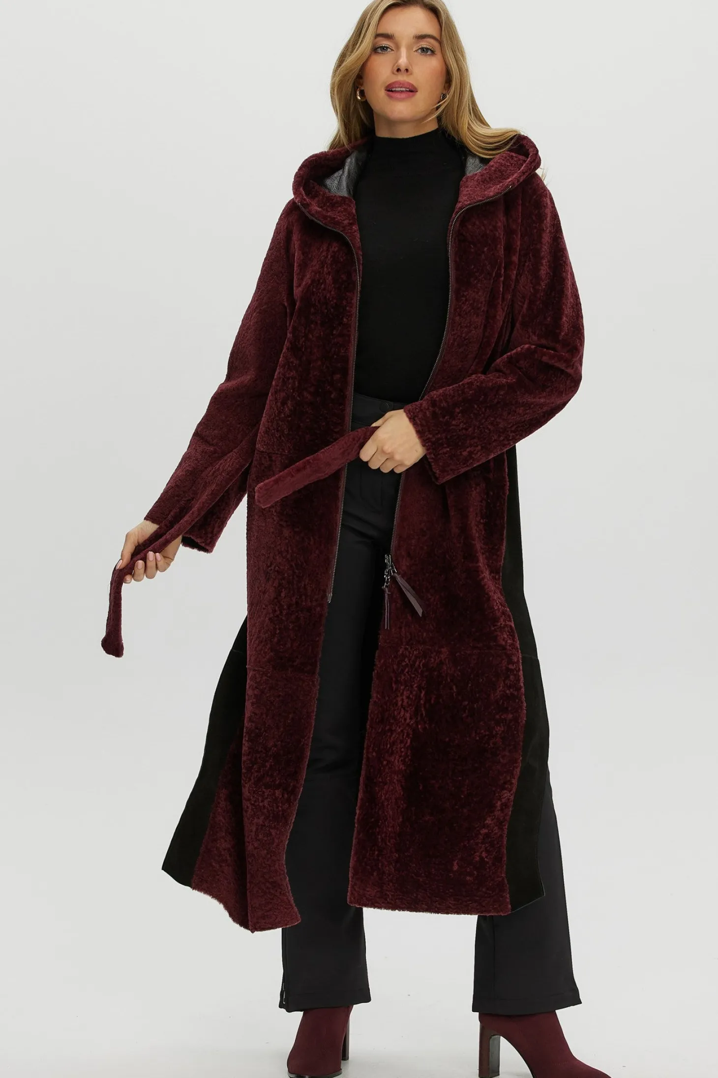 Select Shearling Lamb Zip Parka With Belt