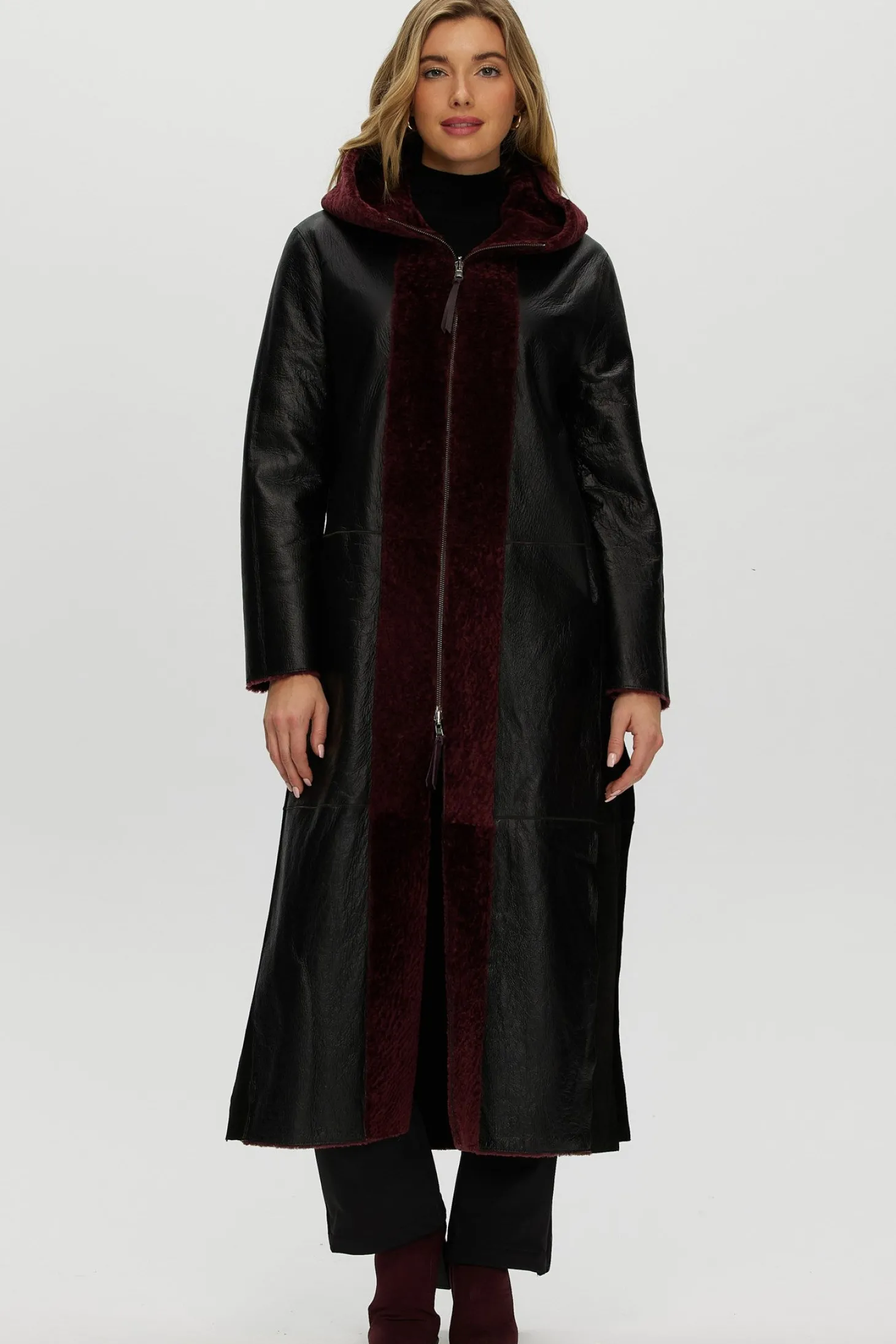 Select Shearling Lamb Zip Parka With Belt