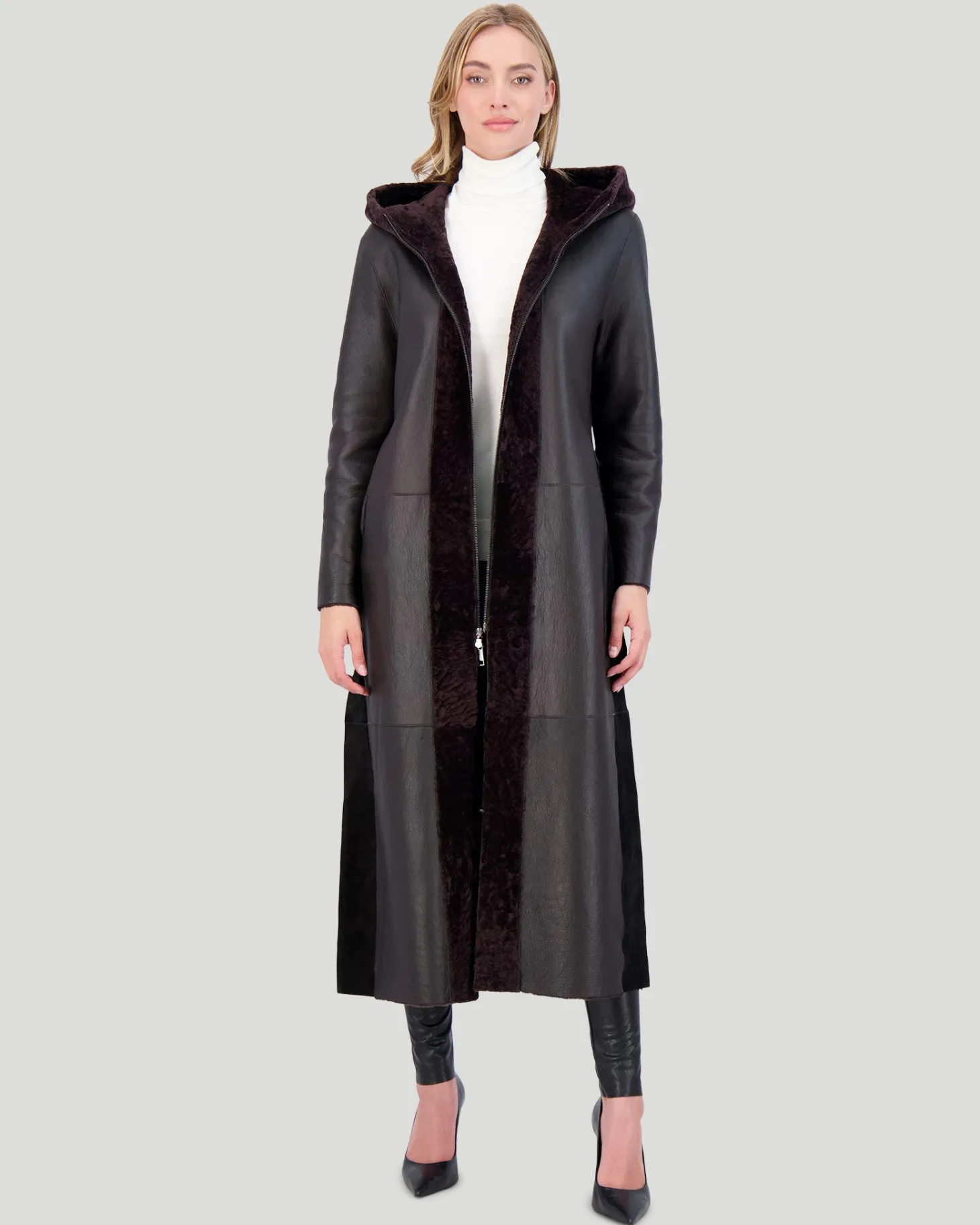 Select Shearling Lamb Zip Parka With Belt