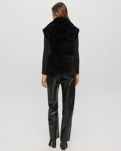 Select Shearling Lamb Zip Vest With Grooved Pattern