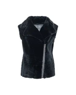 Select Shearling Lamb Zip Vest With Grooved Pattern