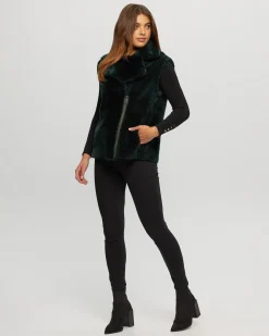 Select Shearling Lamb Zip Vest With Grooved Pattern