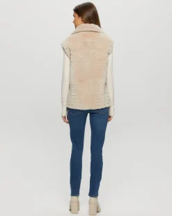 Select Shearling Lamb Zip Vest With Grooved Pattern