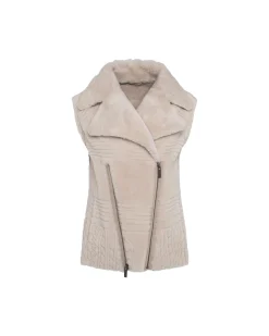 Select Shearling Lamb Zip Vest With Grooved Pattern
