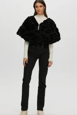 Select Shearling Lamb/Suede Floral Embroidered Stole Reversible To Loro Piana Cashmere & Wool