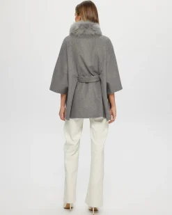 Select Wool Belted Cape With Toscana Shearling Lamb Collar