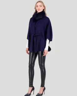 Select Wool Belted Cape With Toscana Shearling Lamb Collar